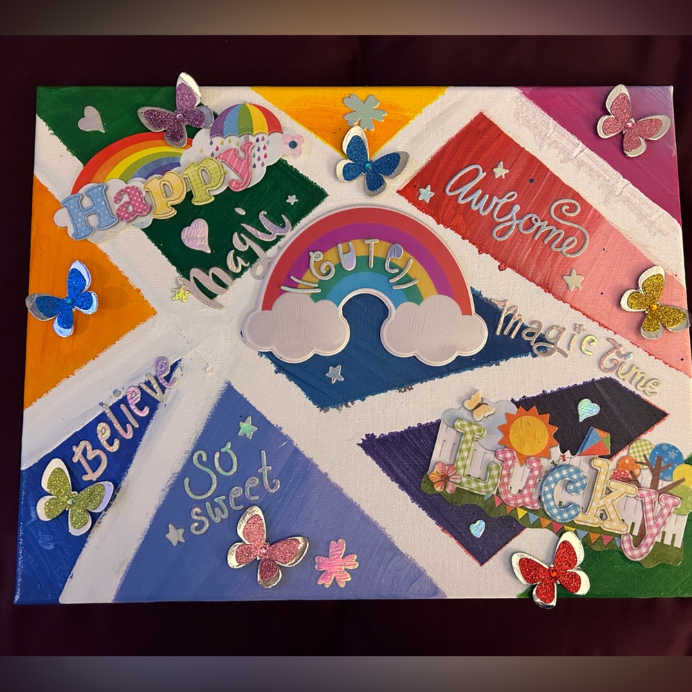 Hand painted canvas with textured features